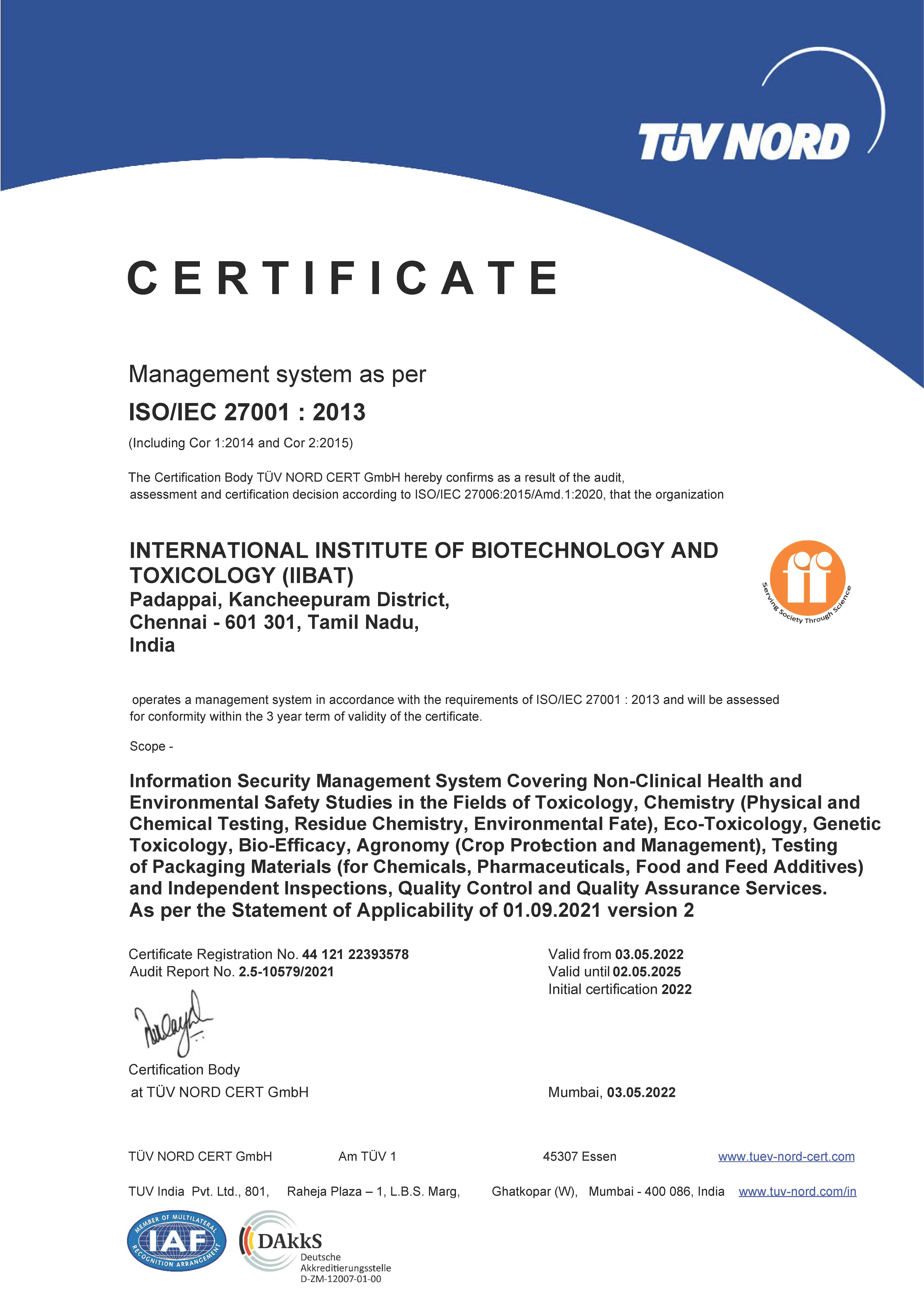 ISO 27001 Certificate